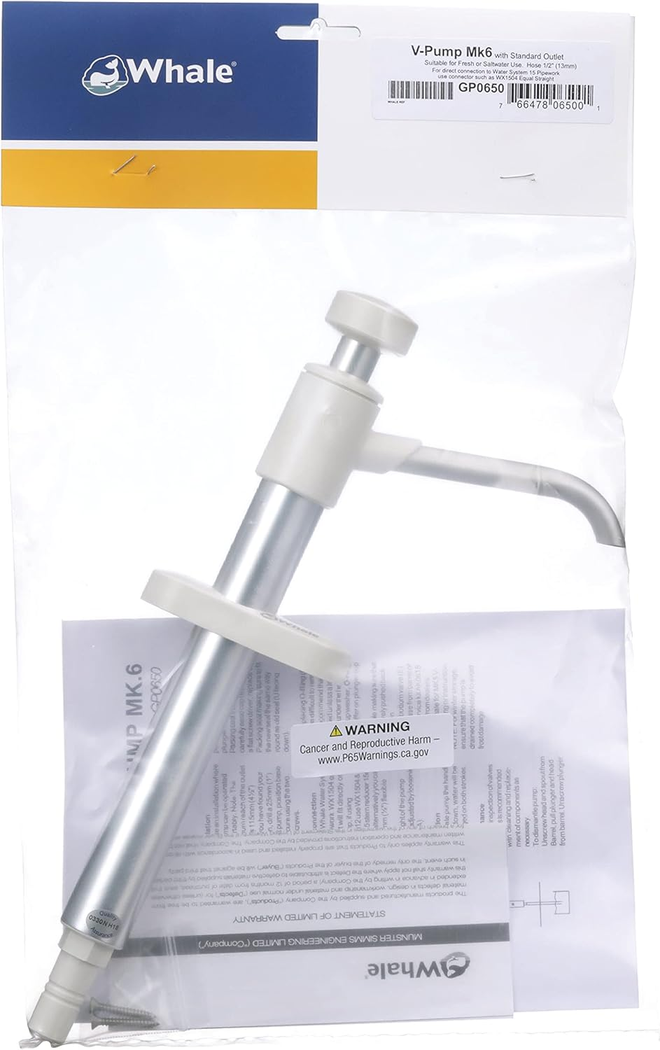 Whale GP0650 V Pump Mk 6 Hand-Operated Galley Water Pump, 2.2 GPM Max Flow Rate, Suitable for Fresh or Saltwater image number 2
