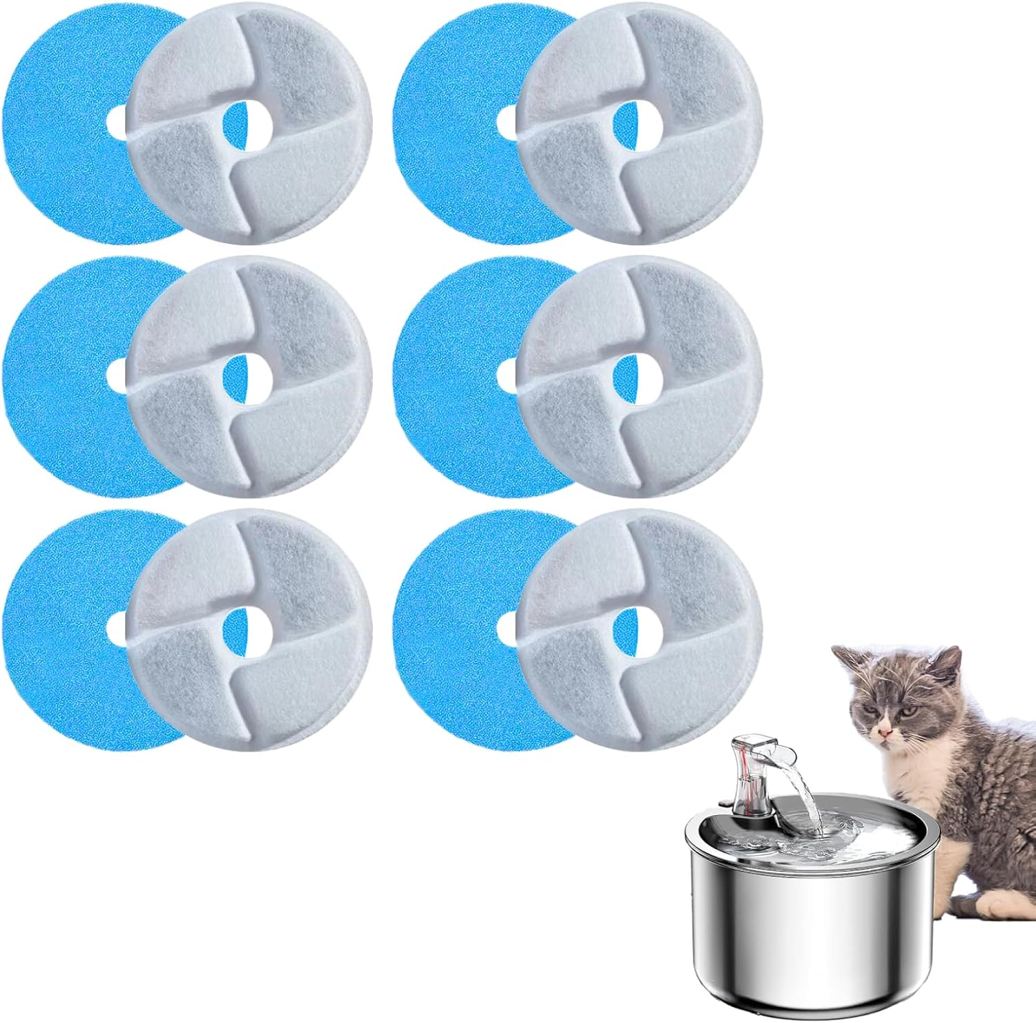 6-Pack Cat Water Fountain Filters, 4.1 Inch Filters with Triple Filtration System, Sponge, Resin Layer and Carbon for Clean, Fresh Drinking Water in Automatic Pet Fountains image number 5