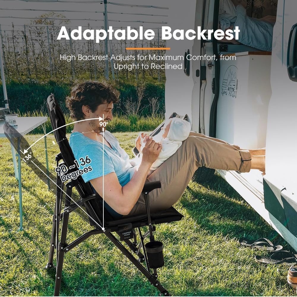 SAN HIMA Folding Camping Chair with Adjustable High Backrest, Portable Lightweight Foldable Camping Chair with Side Pocket, Cup Holder & Non-Slip Feet, up to 200KG, for BBQ Picnic Hiking Beach - Green image number 2