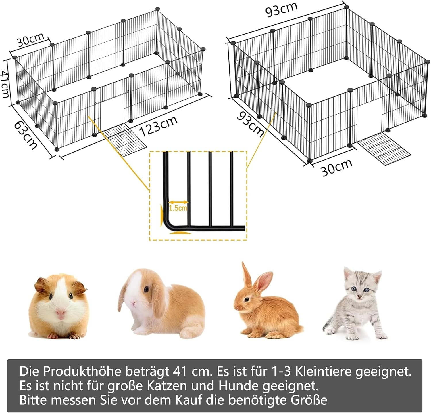 Lxvckly Pet Playpen, Small Animals Playpen with Door, DIY Encrypted Metal Wire Rabbit Fence, Guinea Pigs Cages, Kitten Playpen, Indoor & Outdoor Yard Fence for Small Animals 12 Pcs Panels Black image number 5