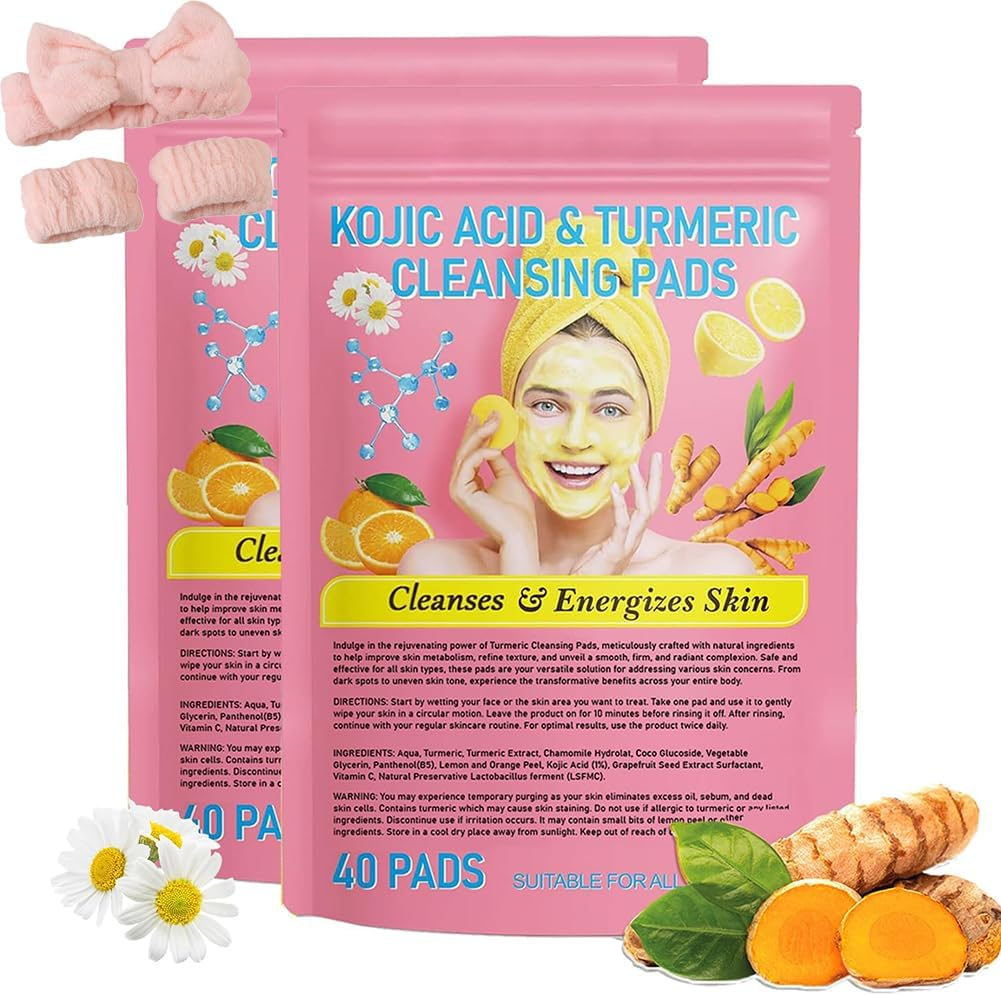 Turmeric Kojic Acid Pads, Kojic Acid and Turmeric Cleansing Pads, Kojic Acid and Turmeric Pads, Phor Essentials Kojic Acid Turmeric Pads, Turmeric Cleansing Pads Exfoliating Pads for All Skin Types (40Pc) - 40Pc image number 2