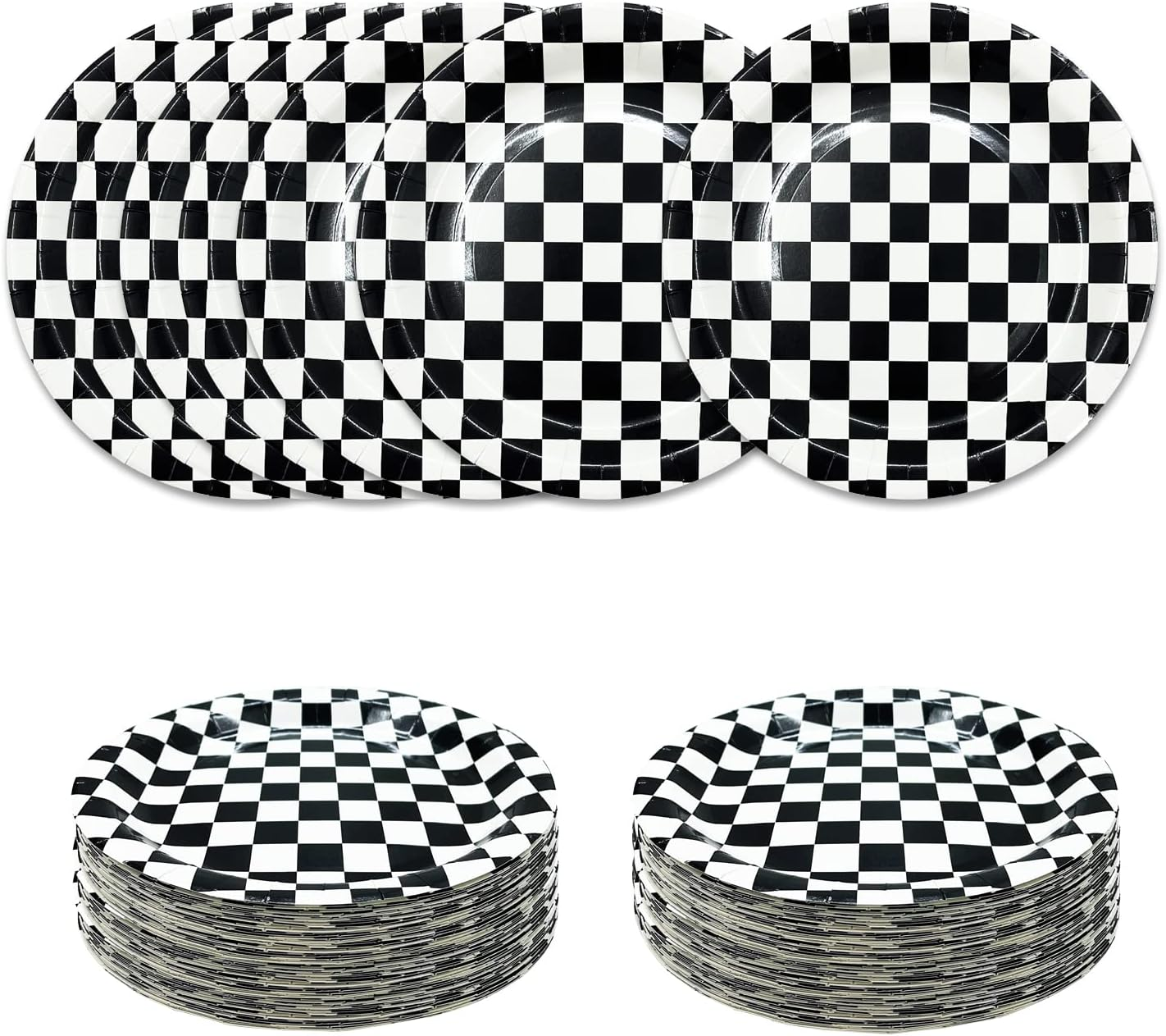 50 PCS Race Car Dessert Plates 7 Inch Black and White Checkered Paper Plates for Racing Theme Party Birthday Baby Shower Decoration Disposable Party Plate