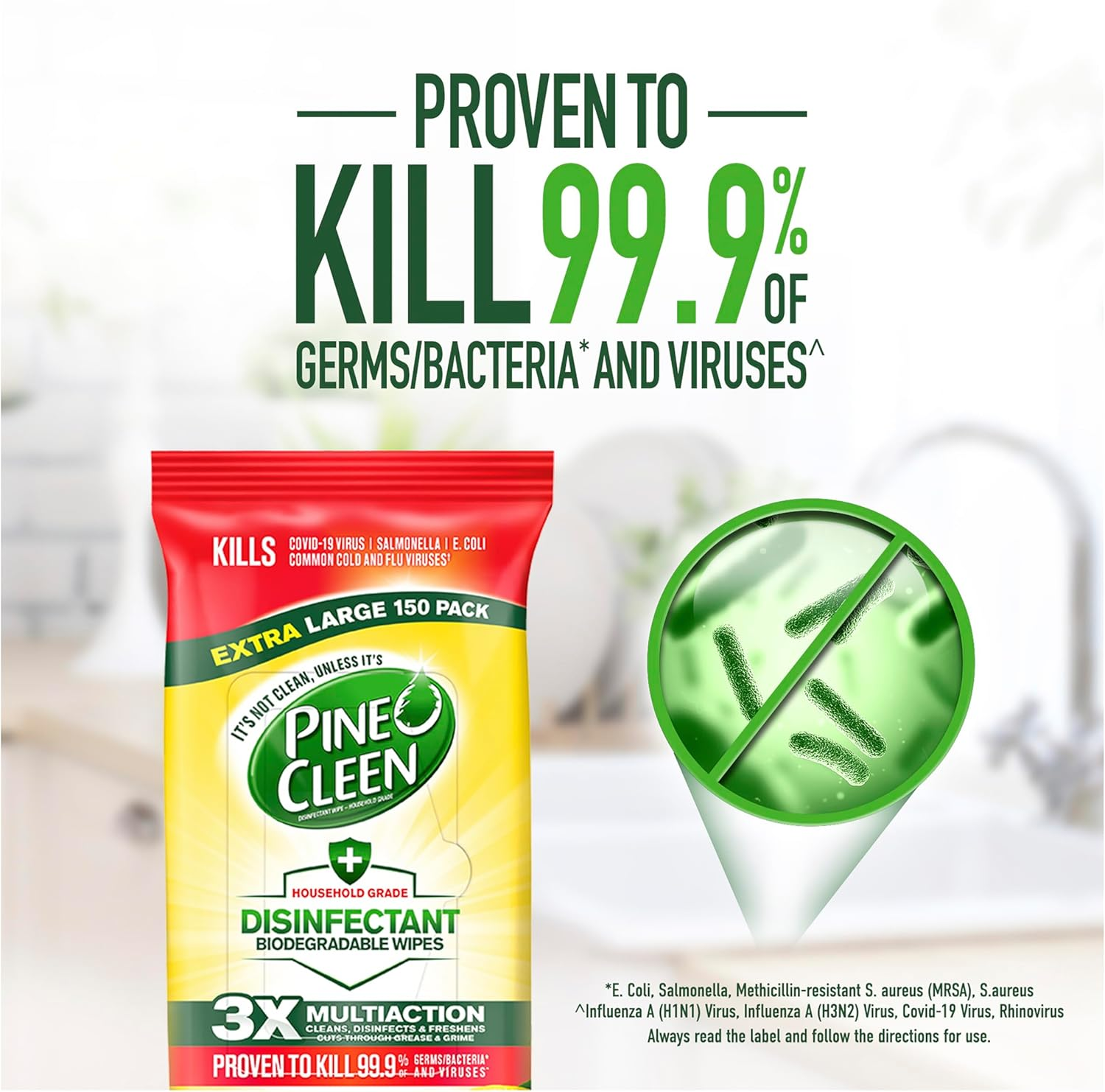 Pine O Cleen Disinfectant Wipes Lemon Lime 450 Pack (3 X 150) image number 2