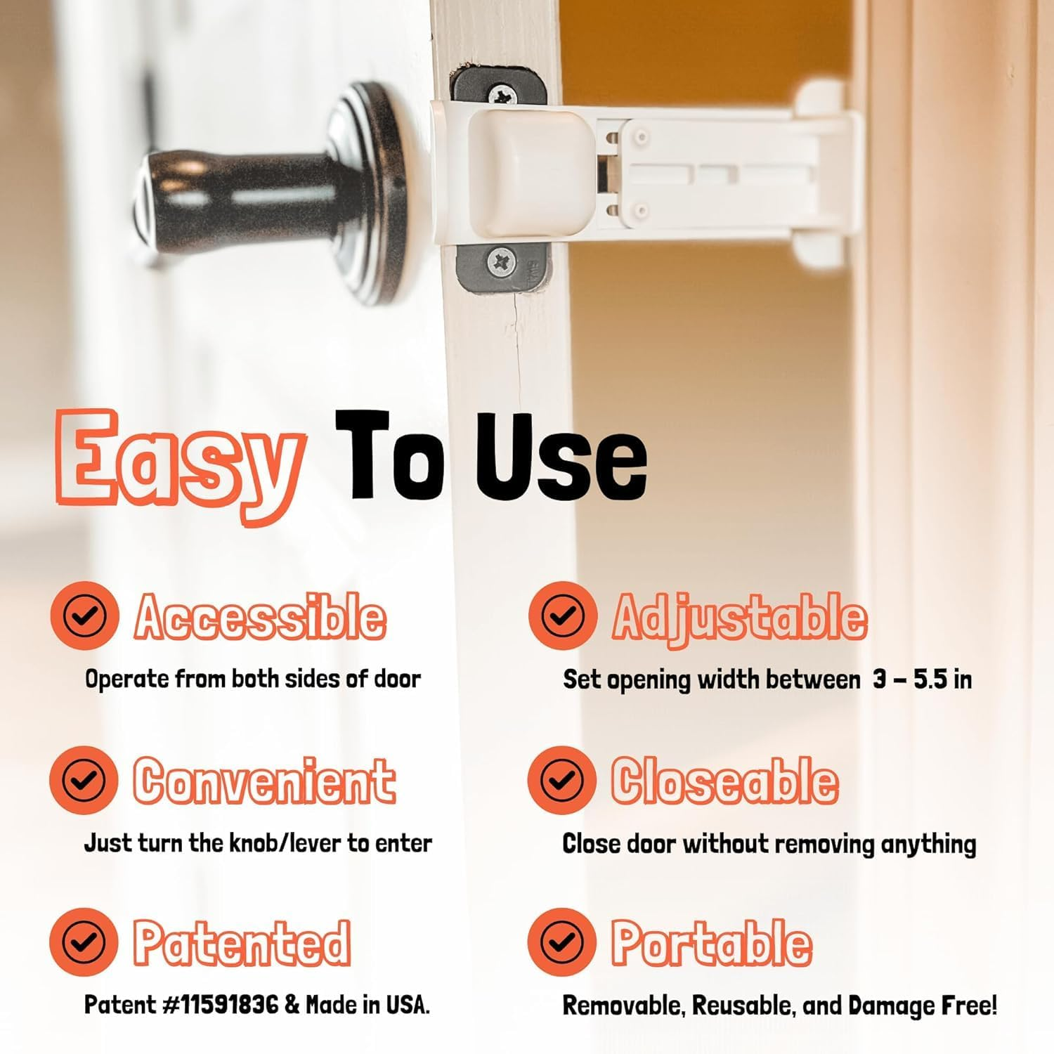 1PCS Lexziuo Door Buddy Prop for Cats & Dogs &ndash; Adjustable Strap Latch to Keep Pets Out, Dog Proof Litter Box & Cat Feeding Station image number 5