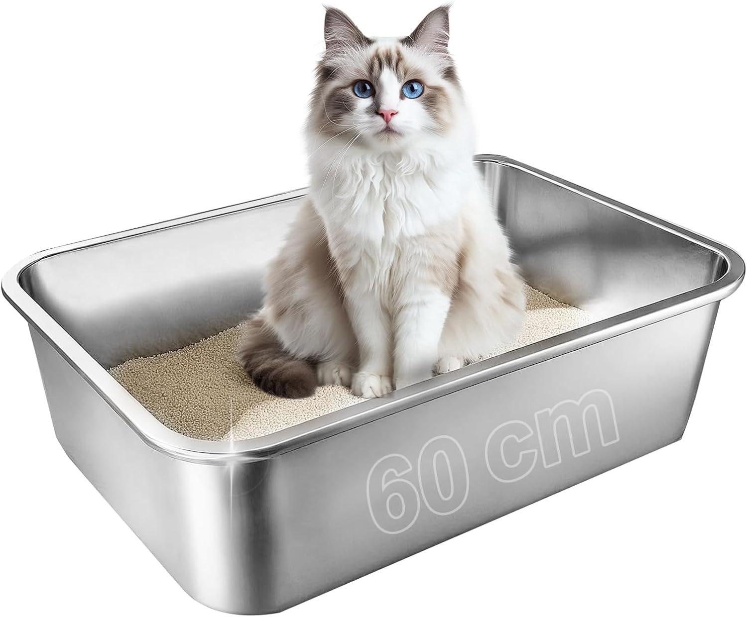 Stainless Steel Litter Box Large - 60X40 Metal Cat Litter Tray for Big or Multiple Cats, Non-Stick Kitty Litter Tray, Odor-Free Cat Litter Box, Easy to Clean & Rust Resistant (60X40X15 Cm) image number 2