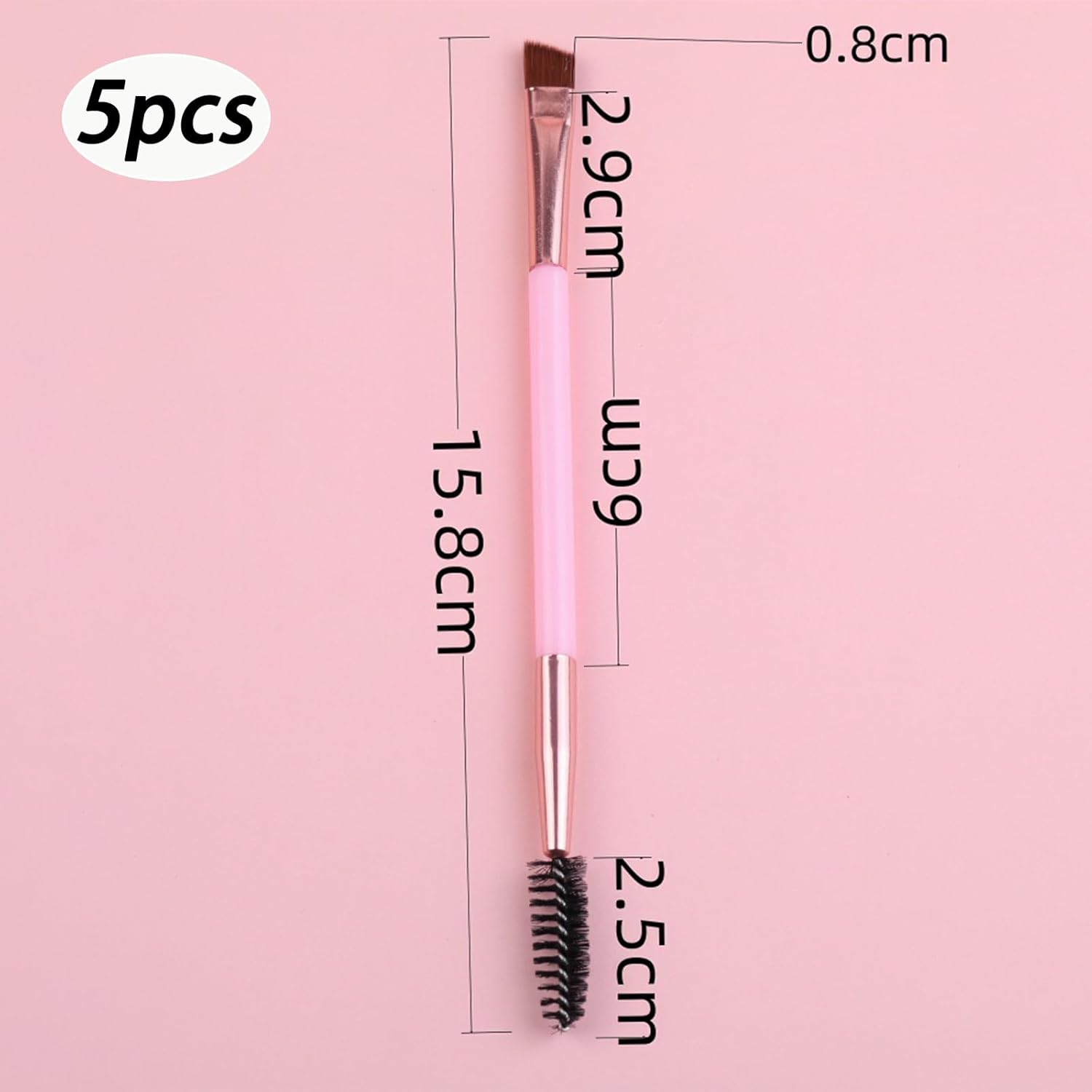 RIBHNXHI Duo Eyebrow Brush Spoolie Brush Angled Brow Brush Eyelash Brush for Eye Makeup Professional Makeup Brushes 5 Piece Set Pink Makeup Tools image number 3