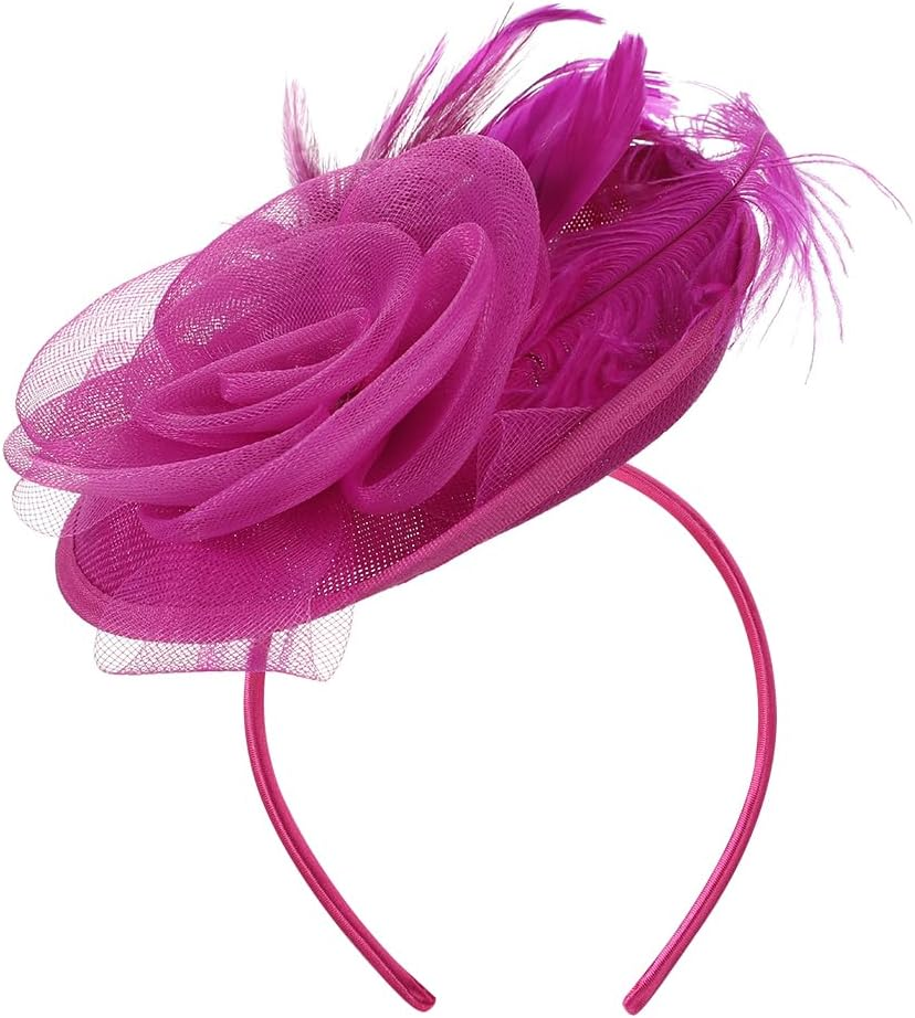 Feather Fascinator Hat with Hair Clip Flower Mesh Net Veil Wedding Race Hairpin Bowler Hat Elegant Royal Ascot Floral Derby Hat for Women Ladies Wedding Tea Party Church Cocktail Hair Accessories