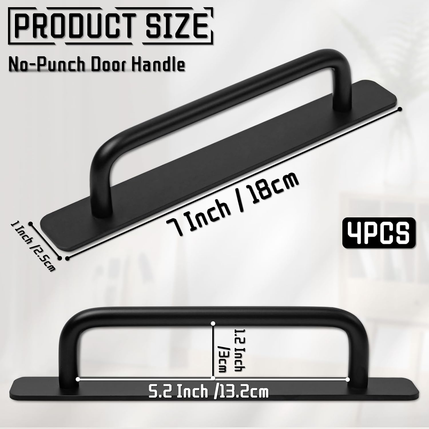 4 PCS Adhesive Cabinet Handles, No Drilling Drawer Pulls, Aluminum Alloy Stick on Door Handles, Window Handles for Kitchen, Cupboard Sliding Closet, Dresser Closet (Black) image number 3