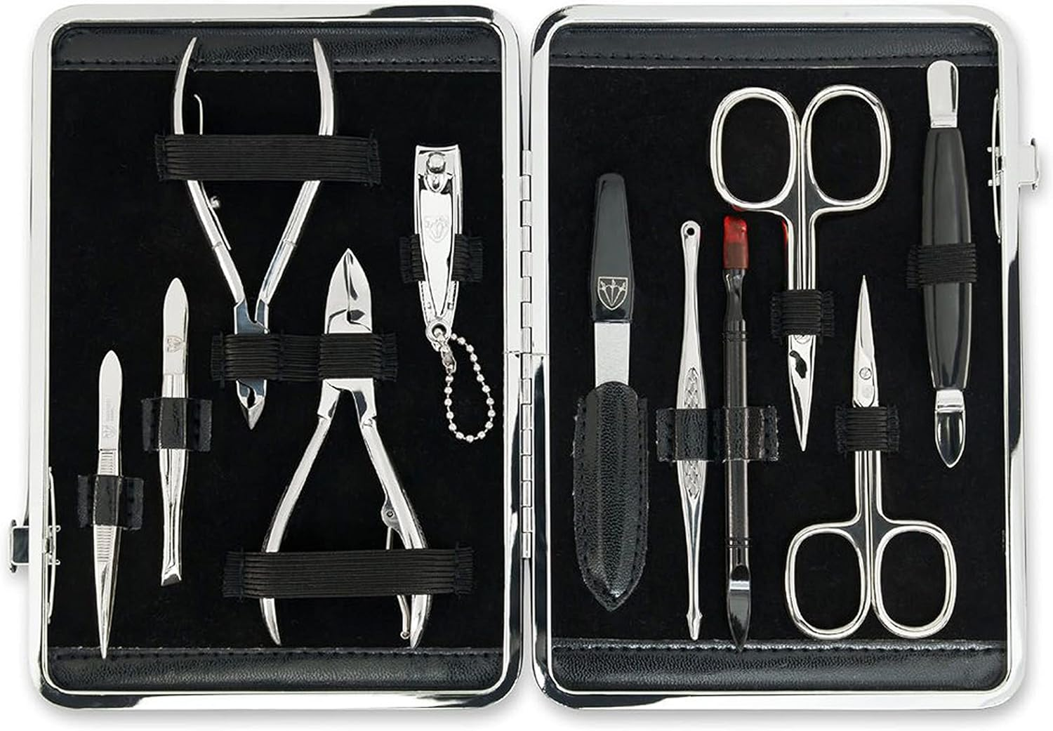 3 Swords Germany - Brand Quality 11 Piece Manicure Pedicure Grooming Kit Set for Professional Finger & Toe Nail Care Scissors Clipper Fashion Leather Case in Gift Box, Made by 3 Swords (Dfgl) Black