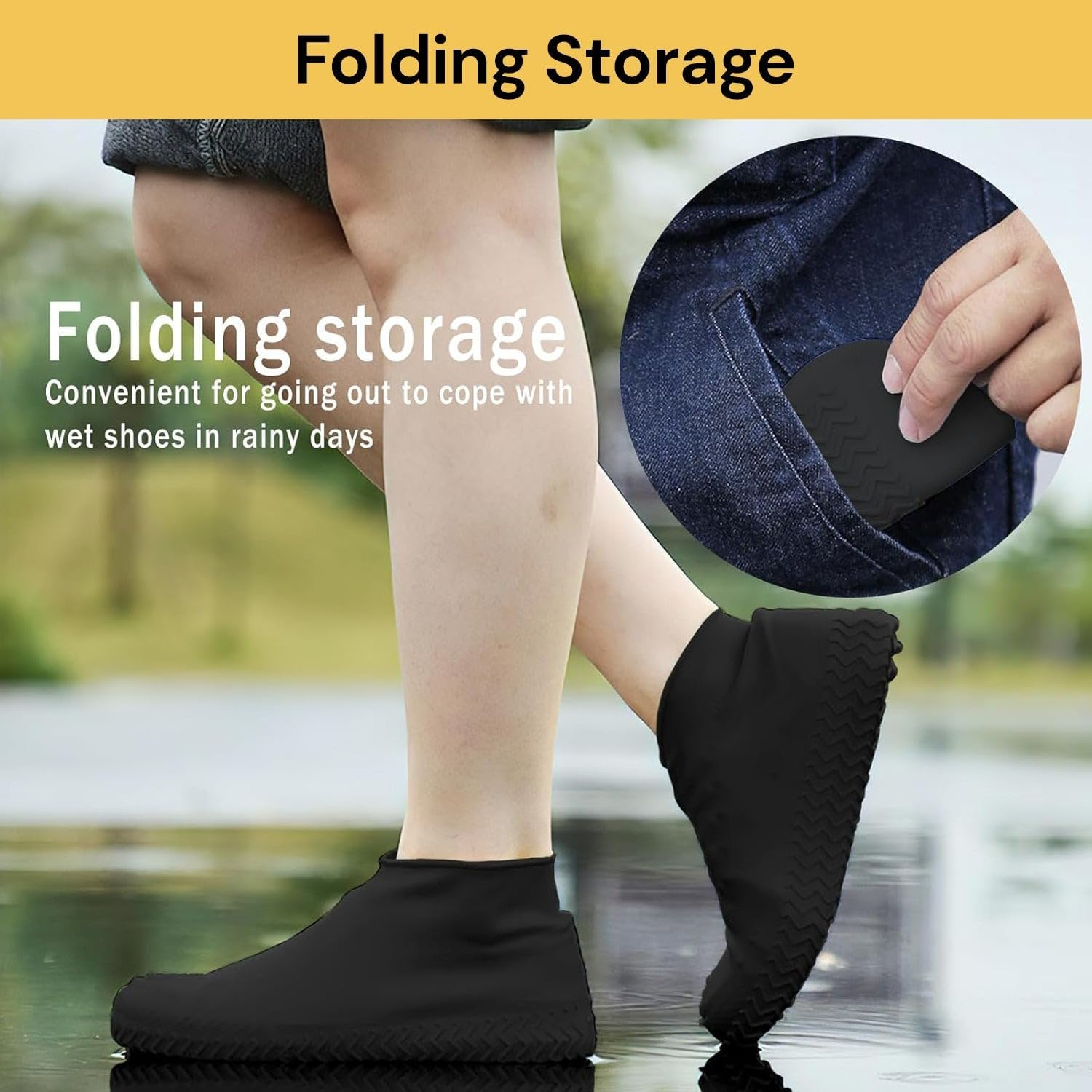 EZONEDEAL Waterproof Shoe Covers, Silicone Waterproof Shoe Covers Non-Slip Waterproof Overshoes Silicone Rubber Rain Boot Covers Shoe Protective Covers Non-Slip Shoe Boots Easy Clean Shoe Covers (L)