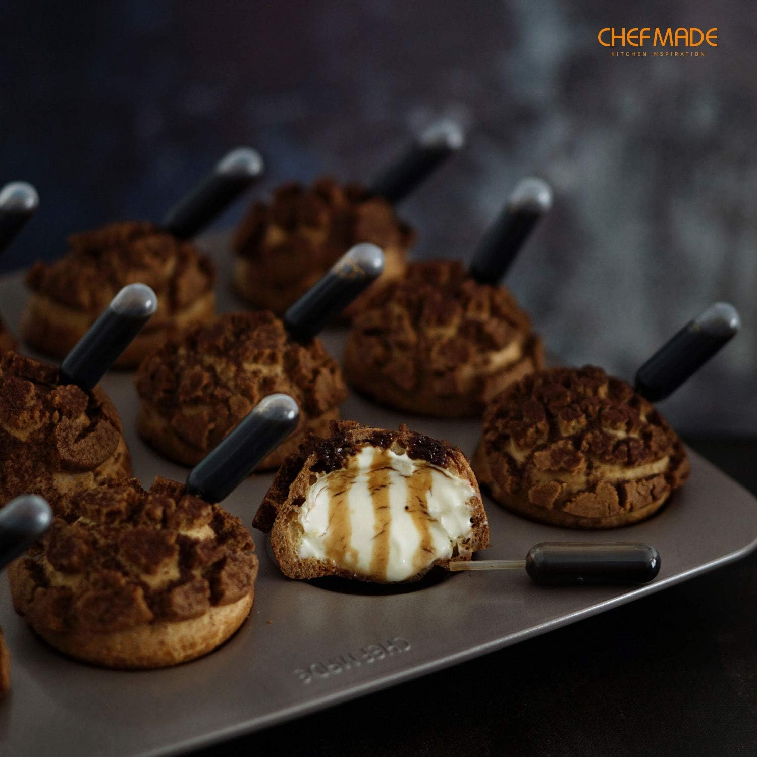 CHEFMADE Whoopie Cake Pan, 12-Cavity Non-Stick Muffin Pan Whoopie Cookie Biscuit Bakeware for Oven Baking (Champagne Gold) image number 3