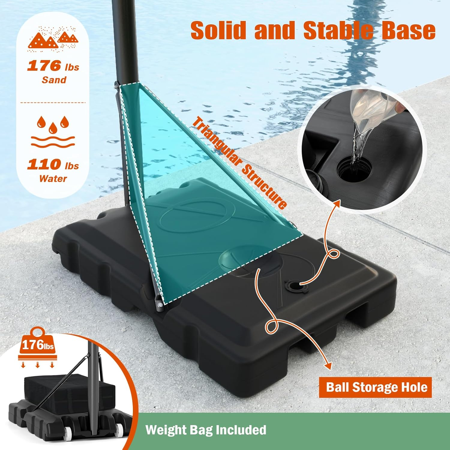 Giantex Basketball Hoop Outdoor - 7.4-10 FT Quickly Height Adjustable Basketball Net W/ 44 Inch Shatterproof PC Backboard, Fillable Base, Portable Basketball Hoop Indoor for Adults, Backyard, Driveway image number 4