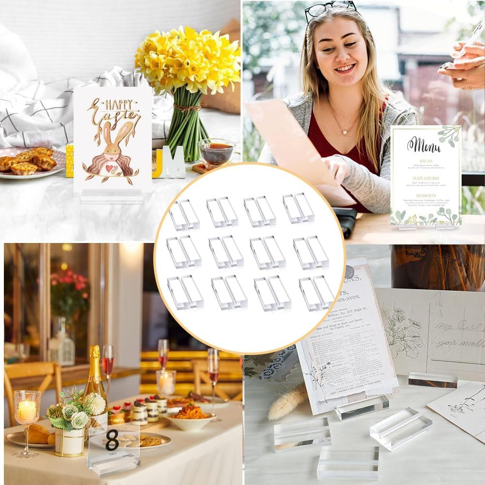 Mtxorvix 12 Pieces Acrylic Stands Clear Place Card Holders,Acrylic Sign Holder, Card Display Stand, Card Slot Stand for Wedding Table Numbers Display Stands Photos Wedding Party Events Office Business image number 1