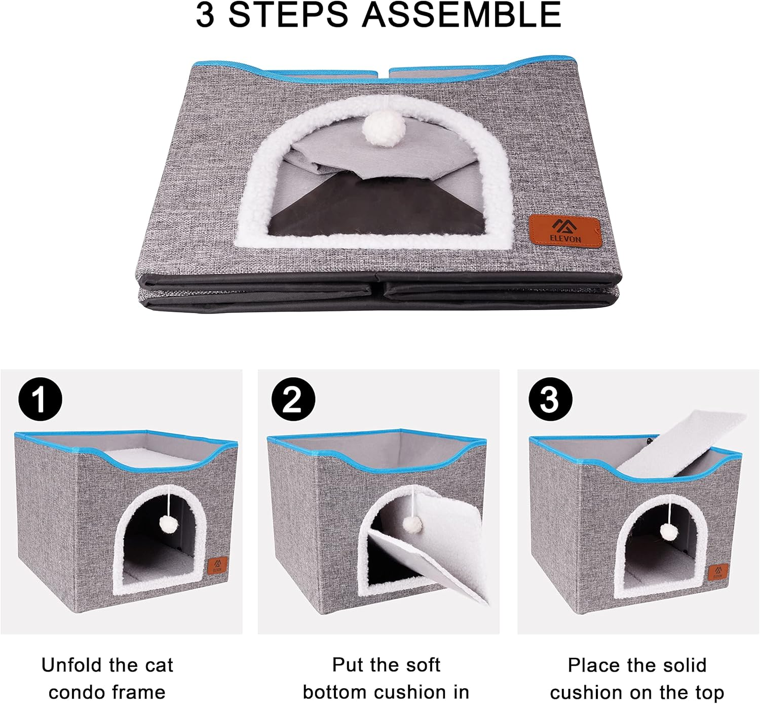 Elevon Cat Beds for Indoor Cats, Foldable Cat House Suitable for All Seasons, Cat Cube Apartment with Cat Scratch Board and Reversible Cushion, Suitable for Multi Small Pet under 20 Lbs, Grey image number 1