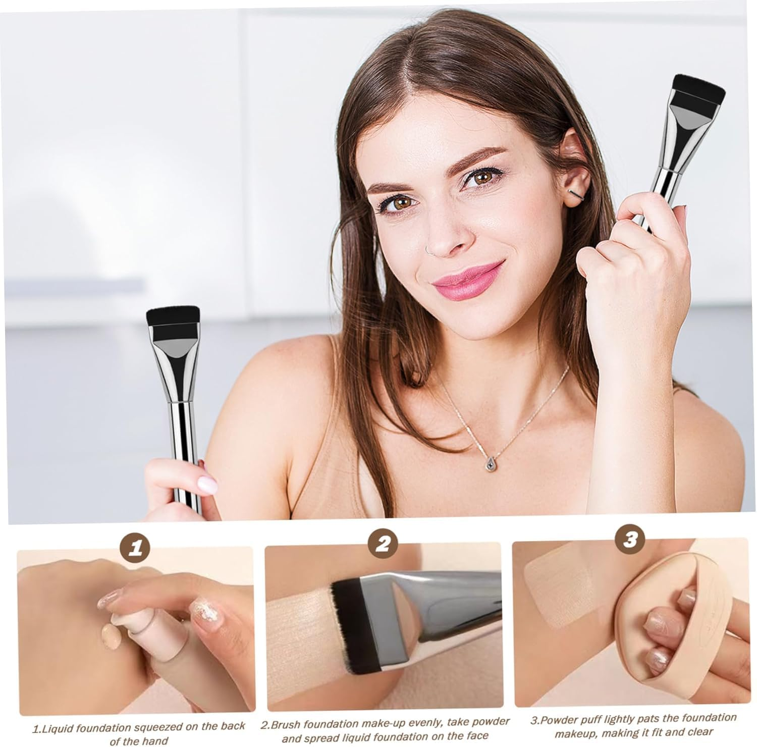 Flat Foundation Makeup Brush Set, 4 Pieces Thin Liquid Foundation Brush,Flat Lightweight Concealer Thin Liquid Foundation Application for Women and Girls image number 6