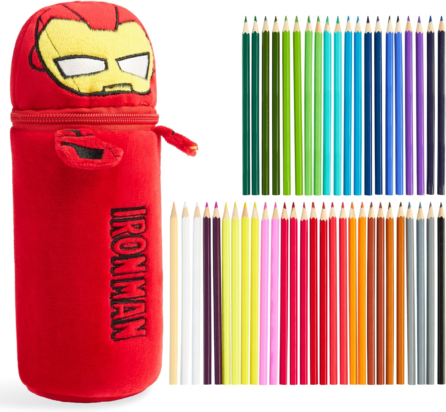 Marvel Spiderman Coloured Pencils with Pencil Case 48 Pcs Iron Man Vibrant Colouring Set for Drawing Sketching School Travel Art Supplies Boys Gifts (Brown Groot)