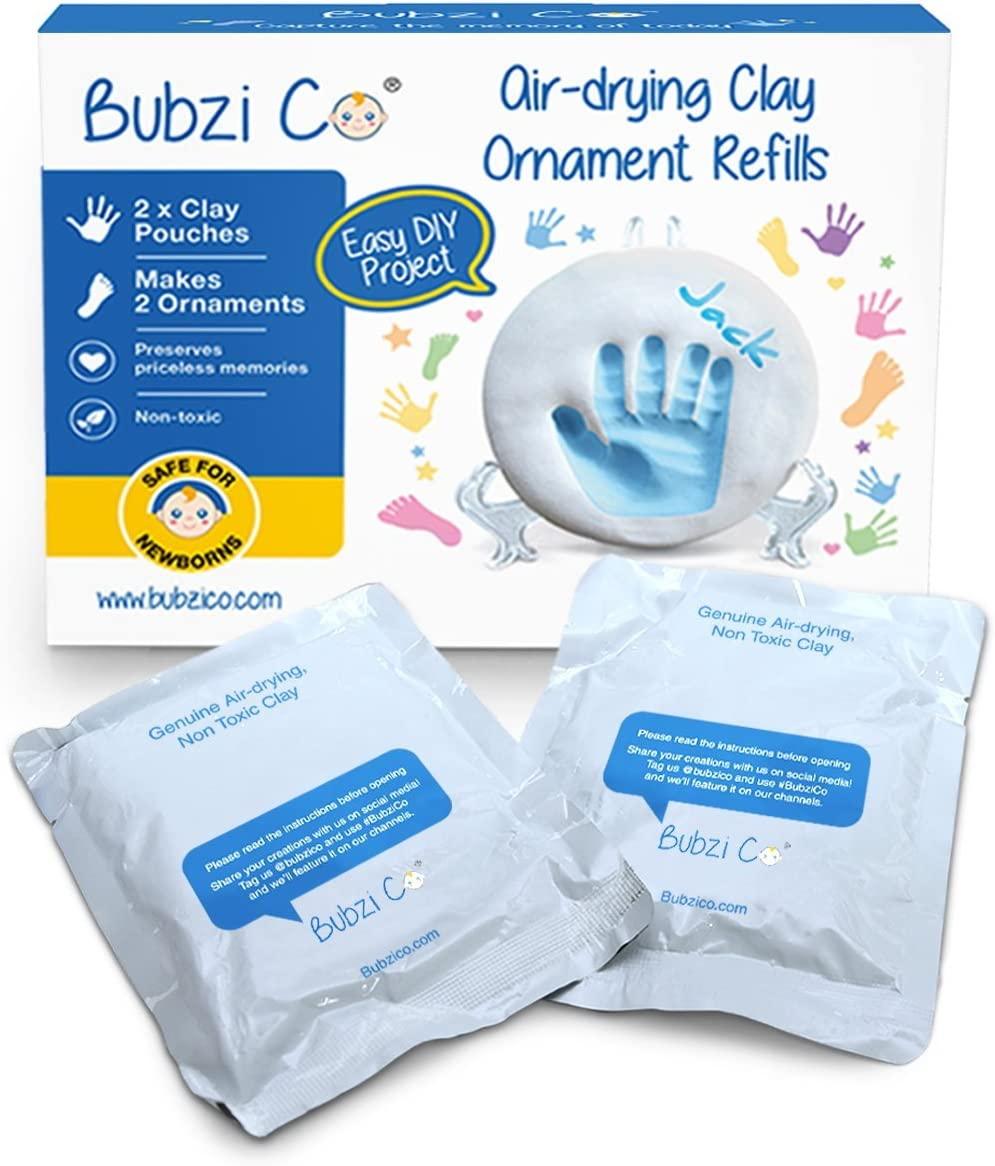 Baby Handprint & Footprint 2 Pack Air-Drying Clay Ornament Refills for Newborns & Infants to Make More Ornaments, Personalised Keepsake, Display on Room Wall, Nursery & Christmas Tree D&eacute;cor