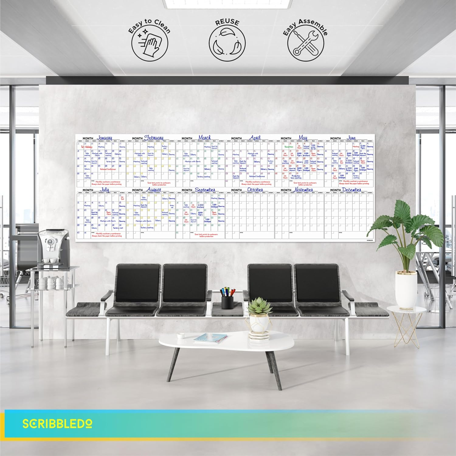 Extra Large 100"X36" White Board Calendar Dry Erase Calendar for Wall 12 Month Planner Big Dry Erase Wall Calendar 2023 Monthly Large Wall Calendar Includes 6 Markers Eraser Push Pins & Mounting Tape image number 3