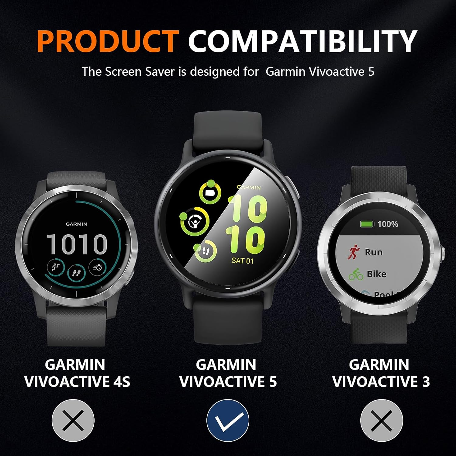 Suoman 5+2 Pack for Garmin Vivoactive 5 Screen Protector, 3D Full Coverage PMMA Curved Ultra Clear Protective Film(5)+Anti-Dust Plugs(2), Anti-Scratch, No Bubble Compatible with Garmin V&iacute;voactive 5 image number 2