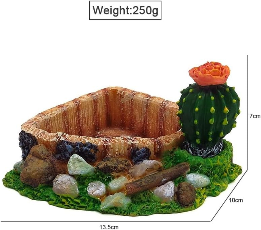 Reptile Amphibian Tortoise Lizard Frog Water Dish Food Feeder Cactus Corner Bowl (Style1, One Size) image number 1