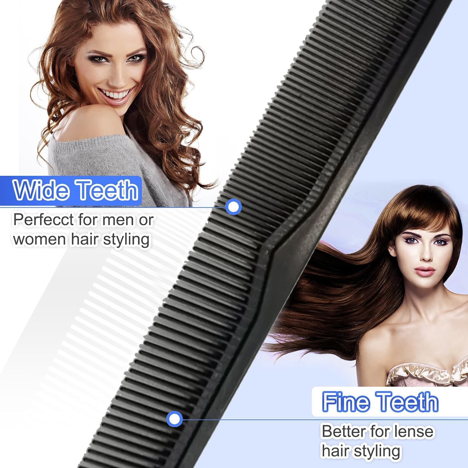 3Pcs Professional Teasing Comb, Premium Carbon Fiber Hair Comb Set for Cutting and Styling, Fine and Wide Tooth Hair Barber Combs for Women and Man (Black, One Size) image number 3