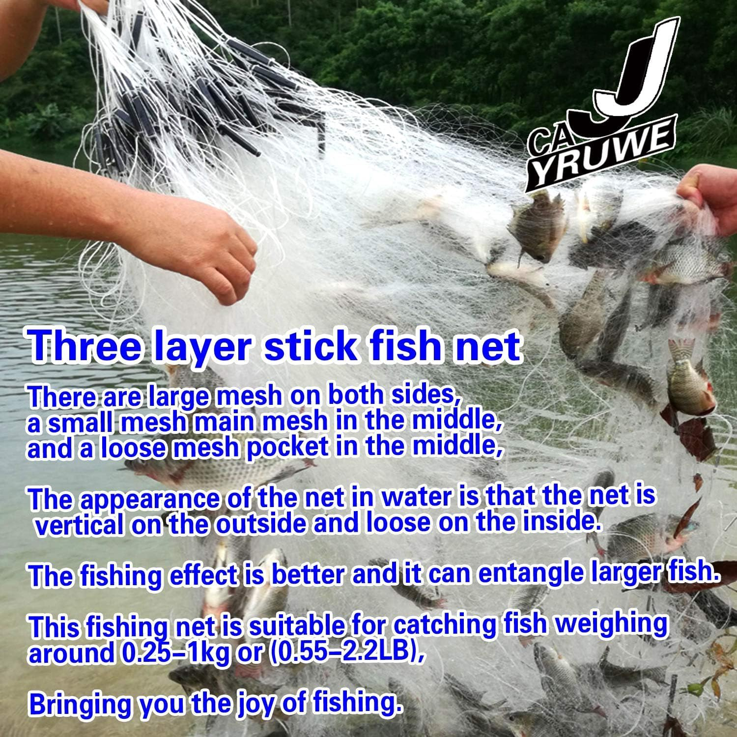 CAJJYRUWE Folding Fish Sticky Net Three Layer Mesh Nylon Floating Fishing Net Automatically Trap Catch Stick More Fish Easily Portable Folded Reuse Durable Size 25X1.5M or 984X59Inch for River Lake image number 2