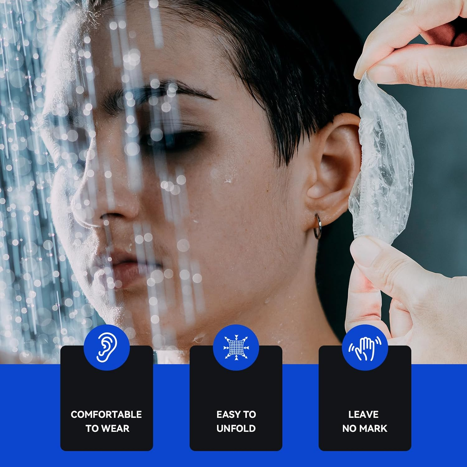 Disposable Ear Covers for Shower - Waterproof Plastic Ear Covers Ear Shower Caps, Bath Ear Covers Protectors for Hair Dye Cap Hair Dryer (100 Pcs) image number 5