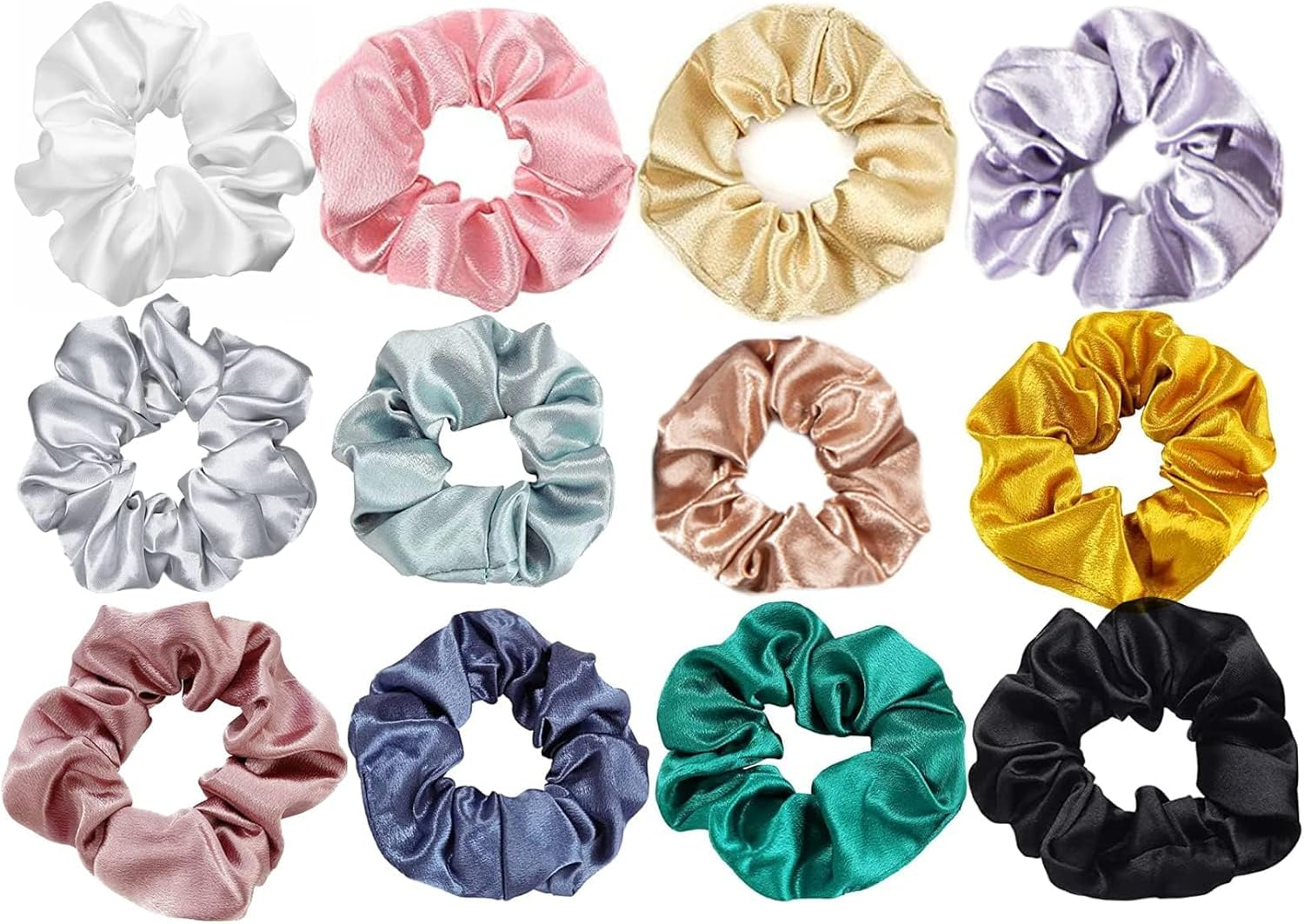 YBVABE 12Pack Silk Satin Scrunchies, Soften and Elastic Hair Scrunchies for Frizz Prevention, Satin Hair Ties for Breakage Prevention and Gentle Style, Ponytail Holder Hair Accessories Girls Ladies Women