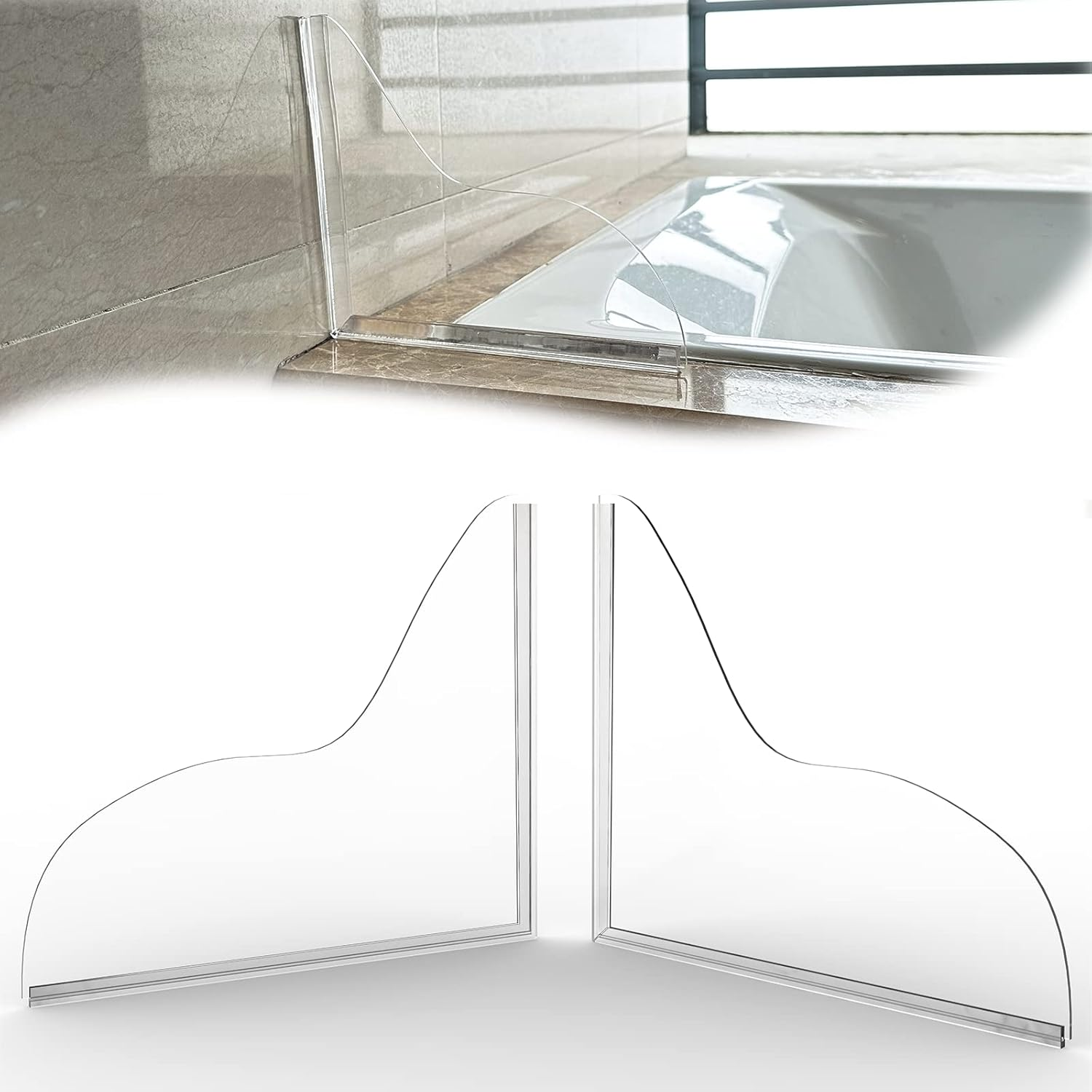 2Pcs Shower Splash Guard, Self- Adhesive Transparent Shower Water Guard, Bath Corner Water Splash Guard to Keep Water in Shower, Tub Splash Guard image number 6