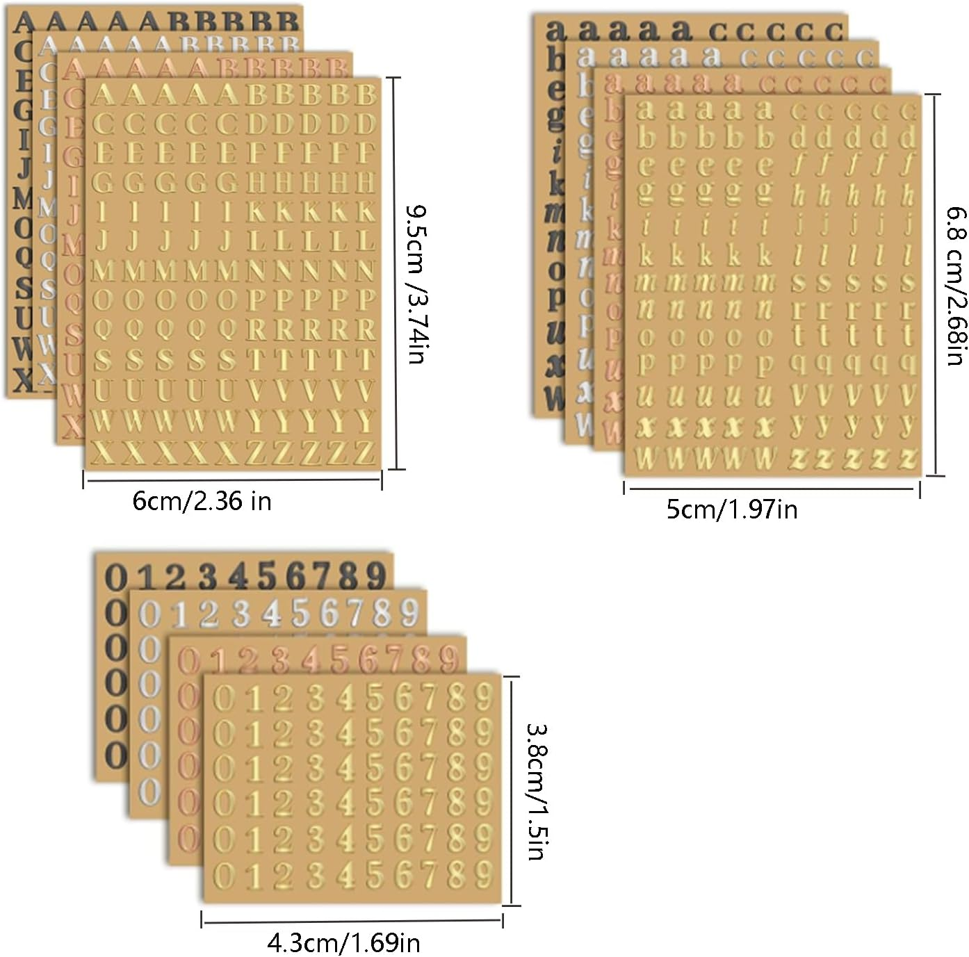 Taicols Letter Stickers, 12 Sheets Alphabet Number Stickers, Mini Metal Letter Sticker Uppercase and Lowercase Number Sticker Glitter Alloy Self Adhesive Stickers Self Adhesive Letters Numbers (4.5Mm) image number 6