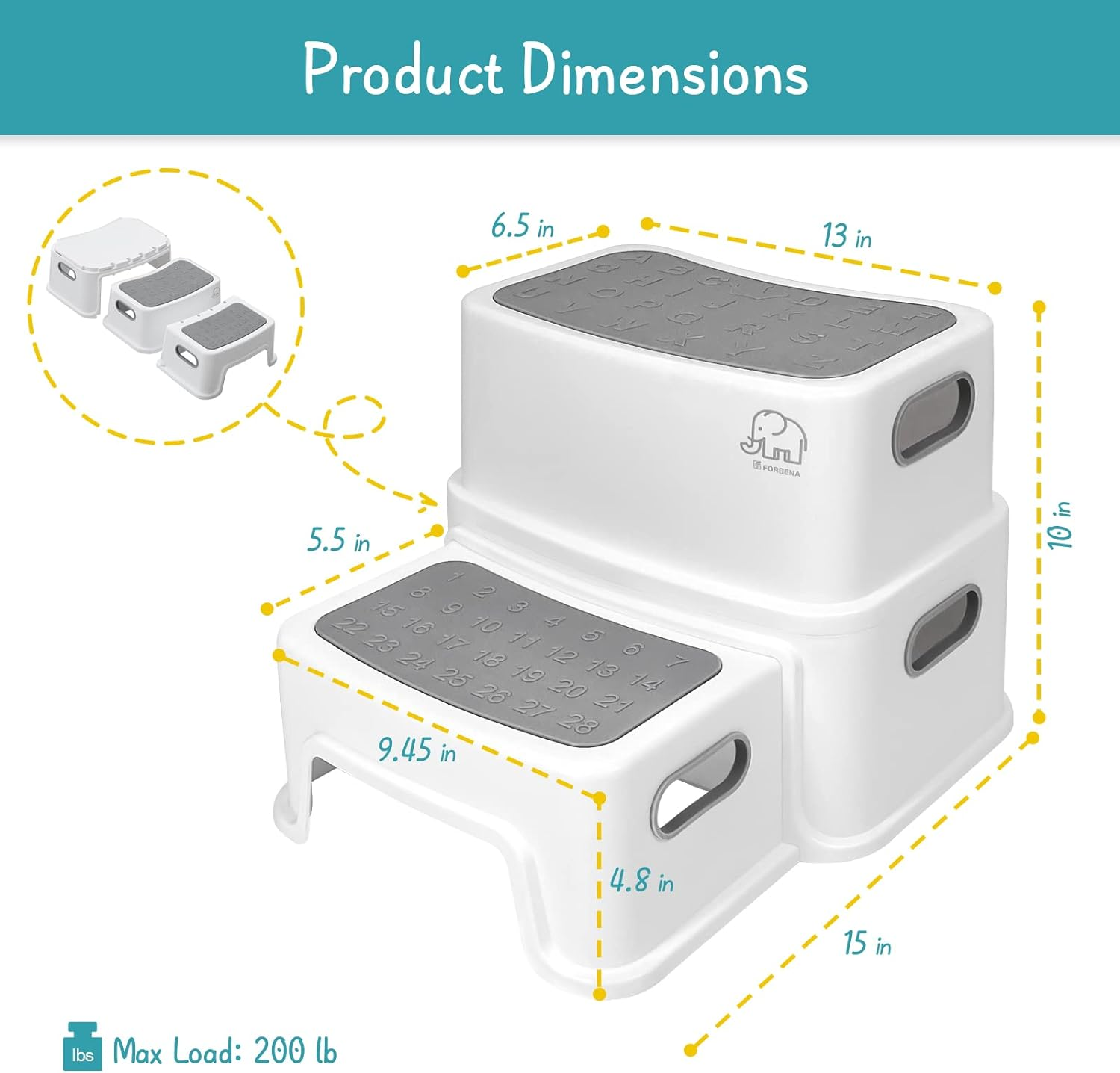 Forbena Toddler Step Stool for Bathroom Sink, 2 Step Stool for Kids Toilet Potty Training, Non-Slip Toddlers Baby Child Kid Plastic Poop Stools with Handle for Kitchen Counter Bed (White-Grey) image number 1