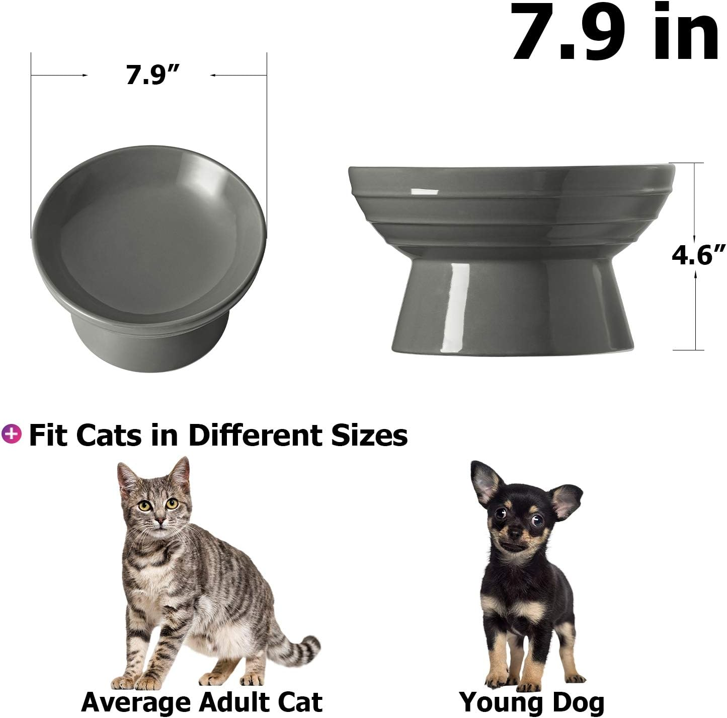 Y YHY Dog Bowl,Elevated Dog Food Bowls,Raised Dog Water Bowls,30 Ounce Ceramic Pet Bowl for Medium Dogs and Adult Cats,Anti-Vomiting,Protection Cervical Spine,Microwave Dishwasher Safe,Grey image number 6