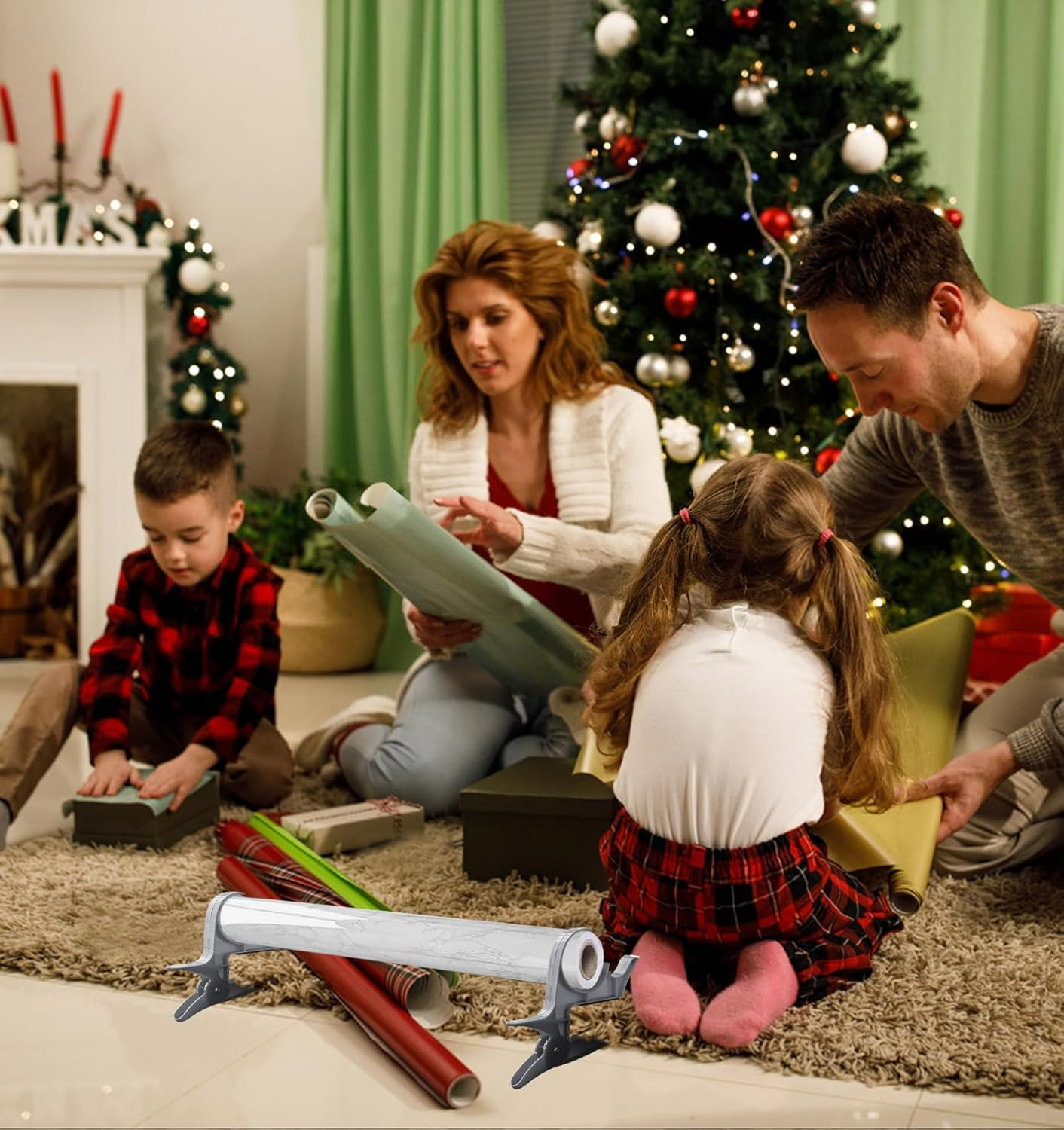 2 Pack Wrapping Paper Clamps Tape Dispenser Gift Wrap Cutter Tools for Smooth and Precise Cutting Easy to Use Paper Roll Holder for Holiday and Birthday Wrapping Organisation(Grey) image number 2