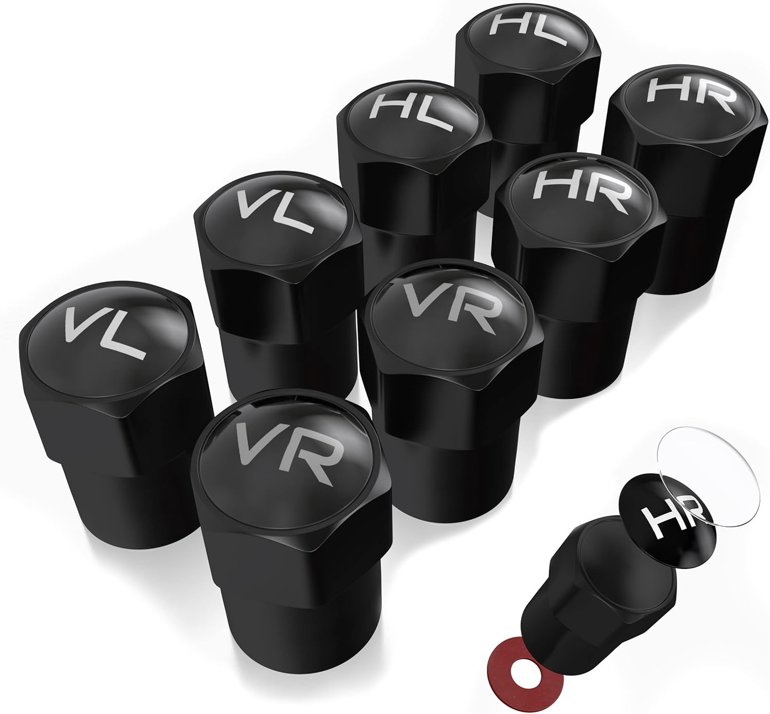 JK Trade&reg; 8 X ABS Plastic Car Valve Caps for Tyre Marking with Integrated Seal for Stored Winter and Summer Tyres, Universal, Car Accessories (Black V1)