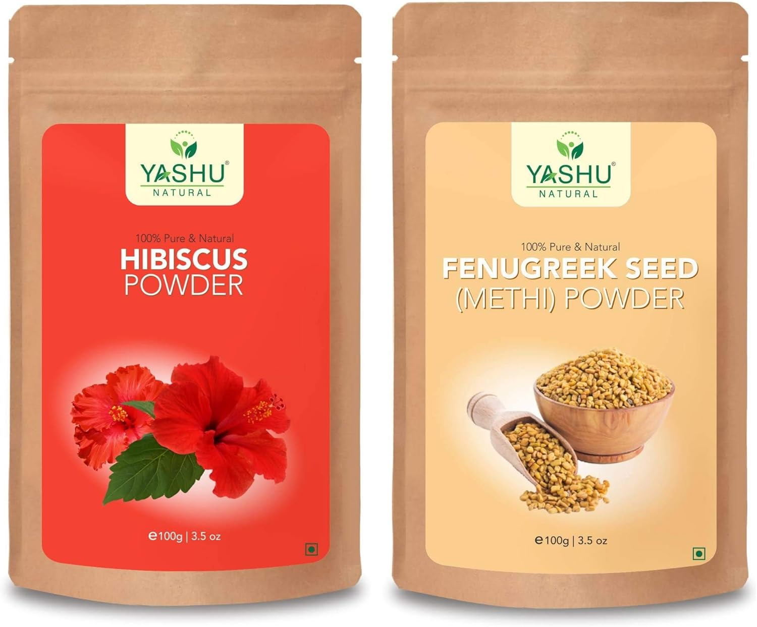 YASHU Pure & Organic Hibiscus & Fenugreek Seed (Methi Dana) Powder for Hair Conditioning | Combo Pak for Dry & Damaged Hair (200 G)