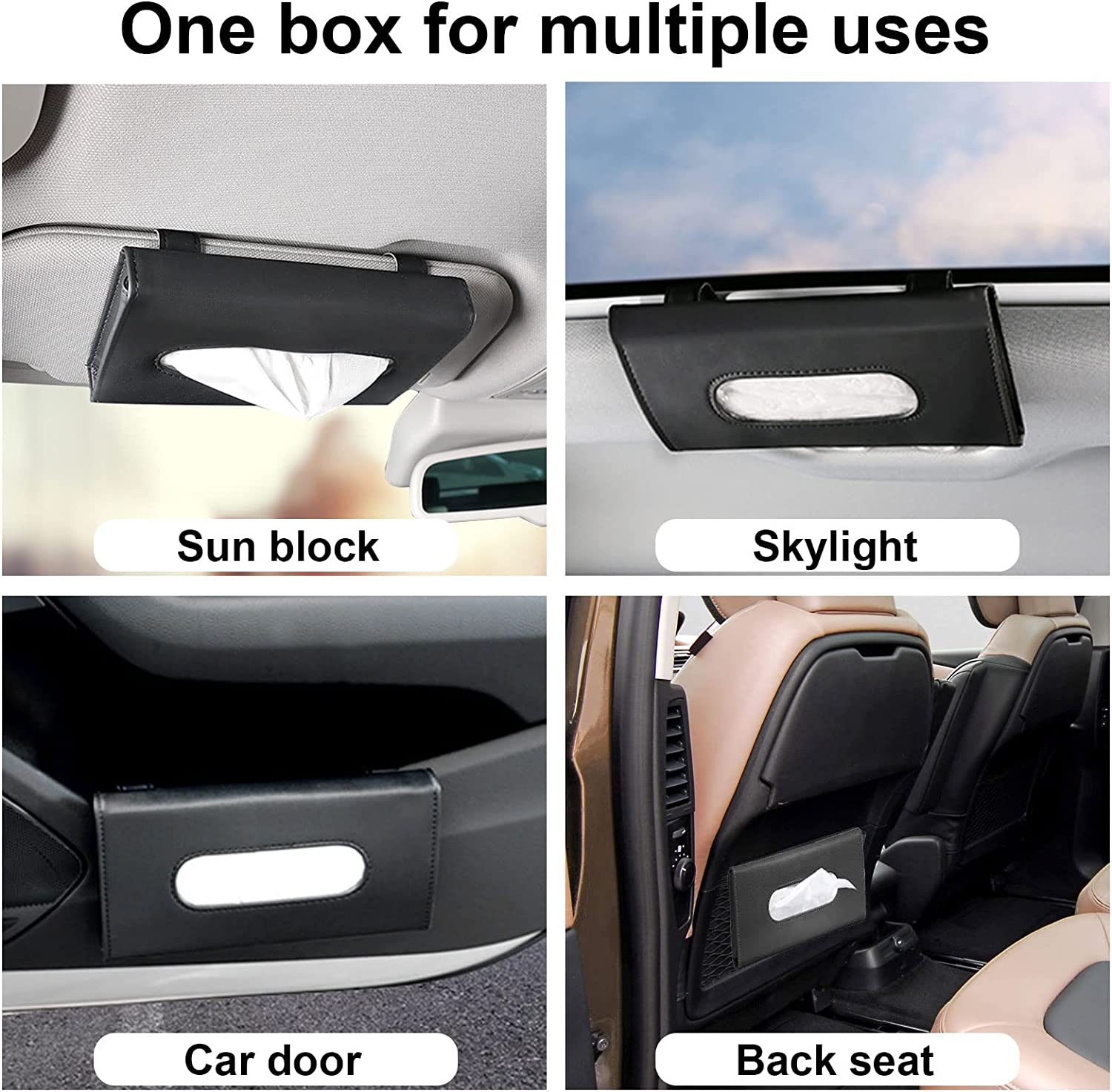 Car Tissue Holder - Multipurpose Car Visor Tissue Holder Leather Hanging Paper Towel Holder Fashion Car Sunshade Napkin Holder Durable Car Accessories Easy Install Suitable for Most Cars(1 Black+1 Beige) image number 6