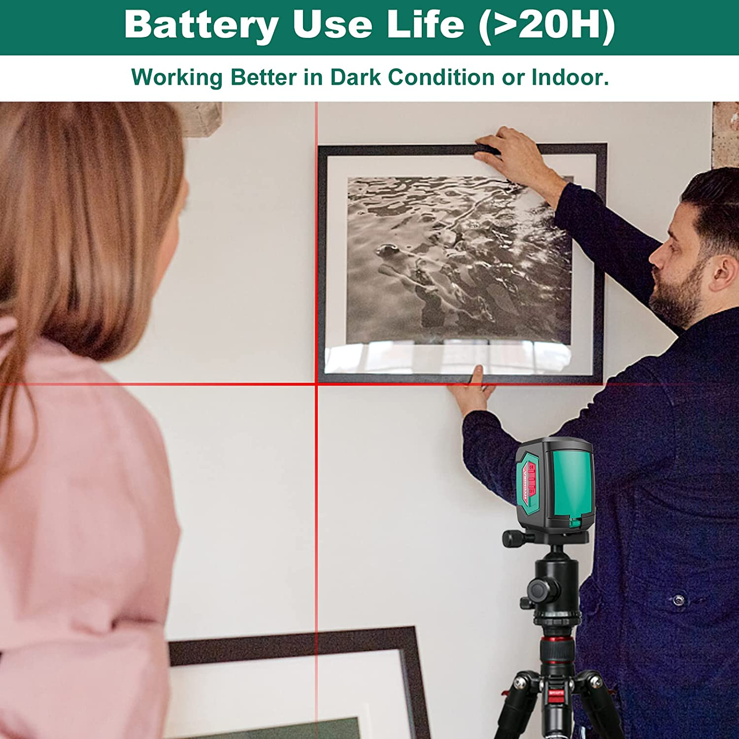 HYCHIKA Laser Level, Laser Levels Self Leveling with Double Laser Module, Laser Spirit Level with 2 Lines Horizontal/Vertical, Flexible Magnetic Base, 2 X AA Batteries Included image number 5