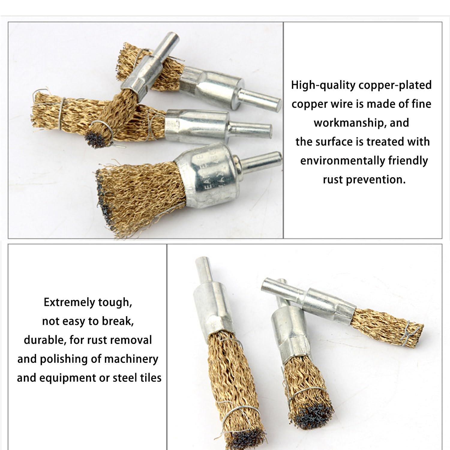 Roczential 9 Pack Brass Wire Brush for Drill, Wire Wheel Brush Cup Set, Wire Wheel for Drill , 1/4 Inch Arbor Carbon Steel Bristles for Cleaning Rust, Paint, Abrasive image number 5