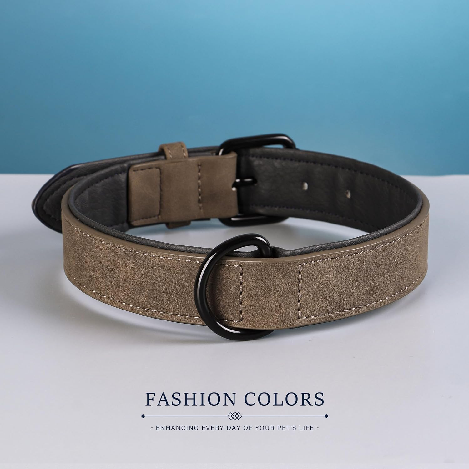 Didog Soft Padded Leather Dog Collar, Breathable Heavy Duty Dog Collar Leather with Adjustable Rust-Proof Metal Buckle for Small Medium Large Dogs, Brown, M image number 2