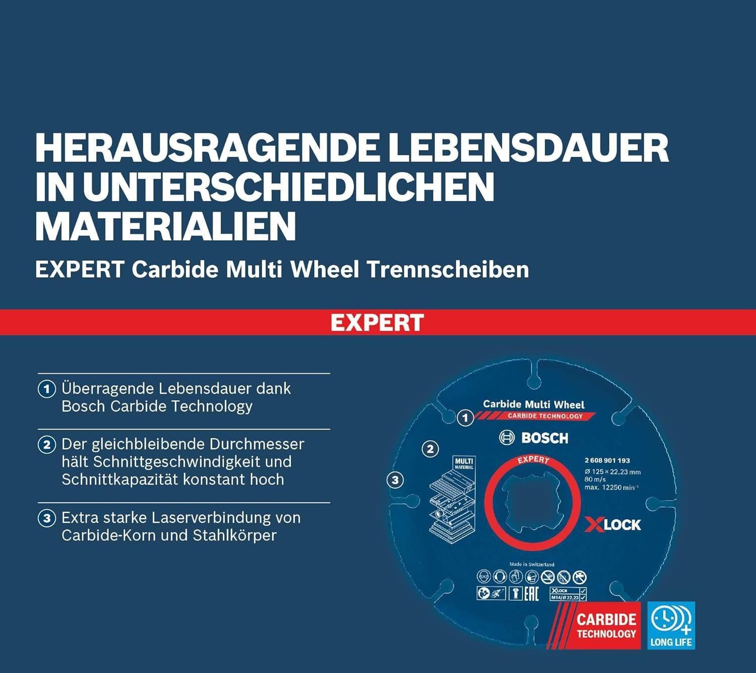 Bosch Expert Carbide Multi Wheel X-Lock Cutting Discs (For Hardwood, Wood with Nails, Diameter 125 Mm, Professional Accessories, Small Angle Grinder), Pack of 10 image number 4