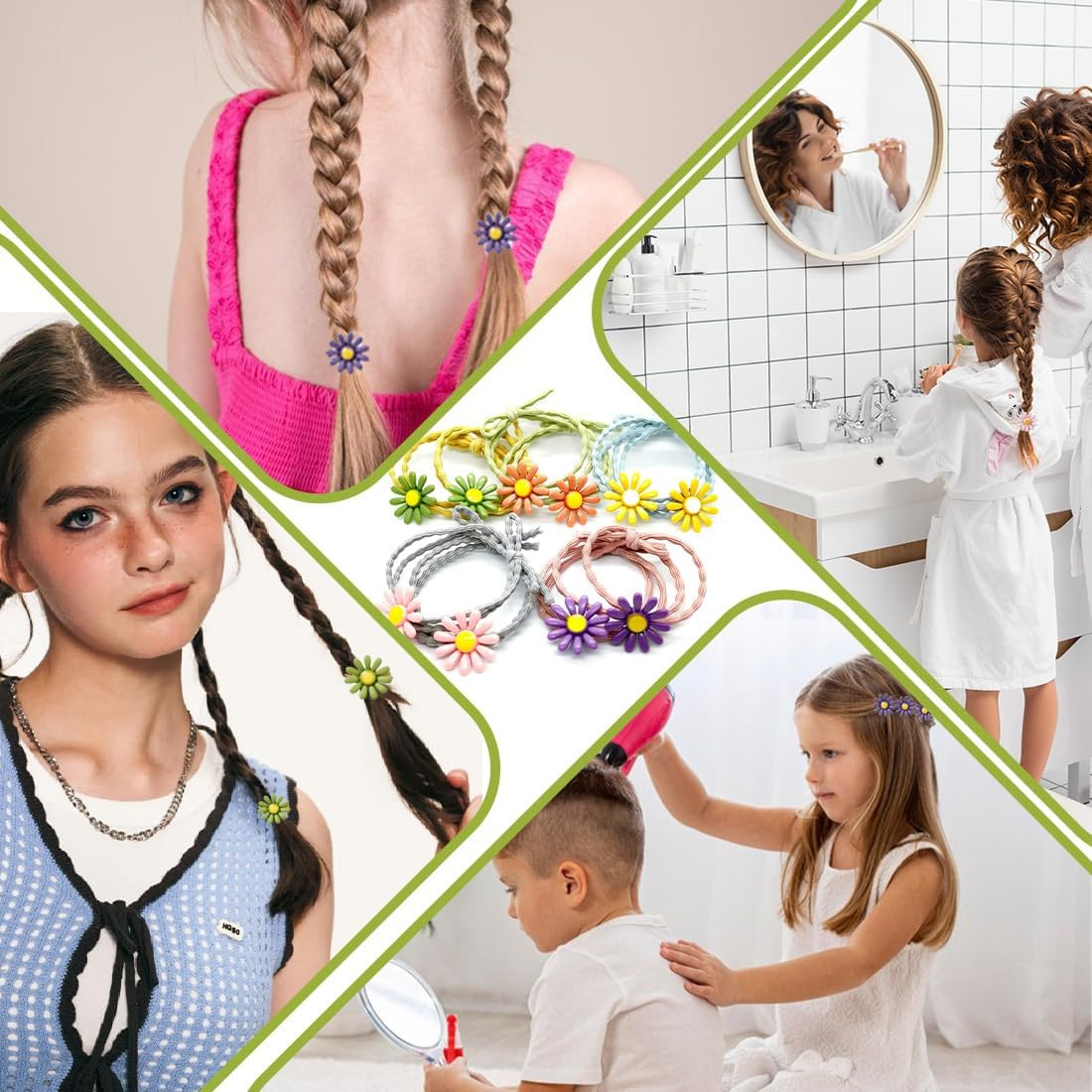 XYTAHDM Pack of 40 Women'S Hair Bobbles, Daisy Hair Bobbles Girls, Elastic Hair Bands, Ponytail, Hair Bobbles Small, Hair Scrunchie Spiral, Thin Hair Bands (Random Colour) image number 3