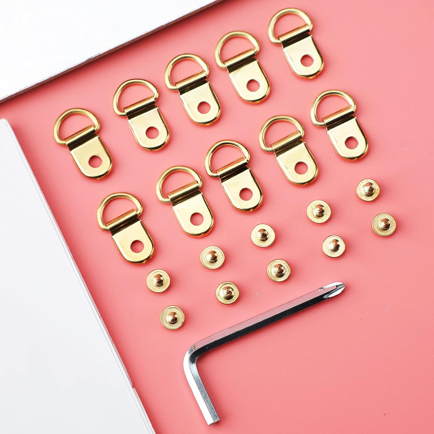SAVITA 71Pcs Picture Hanging Kit D-Rings Picture Hangers Single Hole Wall Hooks Wall Hangers with Screws and a Screwdriver for Hanging Picture Photo Frames Cross-Stitch (Gold) image number 1