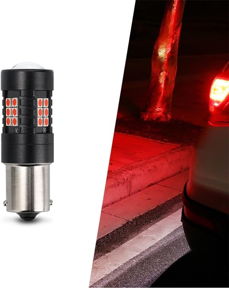 AIMALL 2PCS BAY15D 1157 Red LED Brake Tail Stop Light Bulbs 3030 21 Leds Error-Free 45Mm image number 4