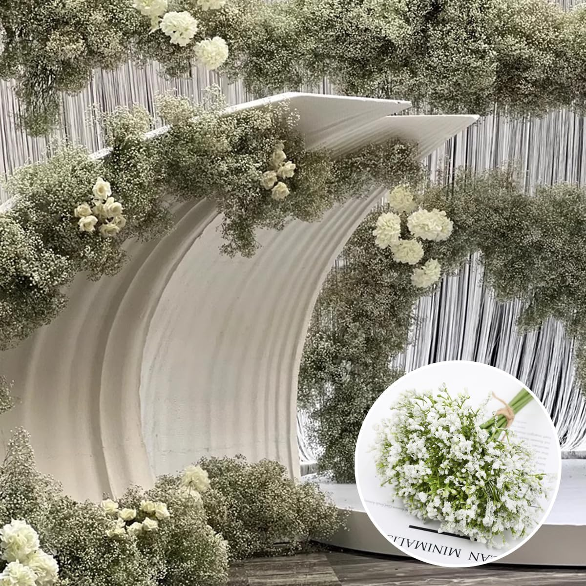 AIMALL 16 Pcs Artificial Gypsophila Bouquets, Silk Baby'S Breath Flowers for Wedding Decor in (12.6 Inches) - Blue image number 6