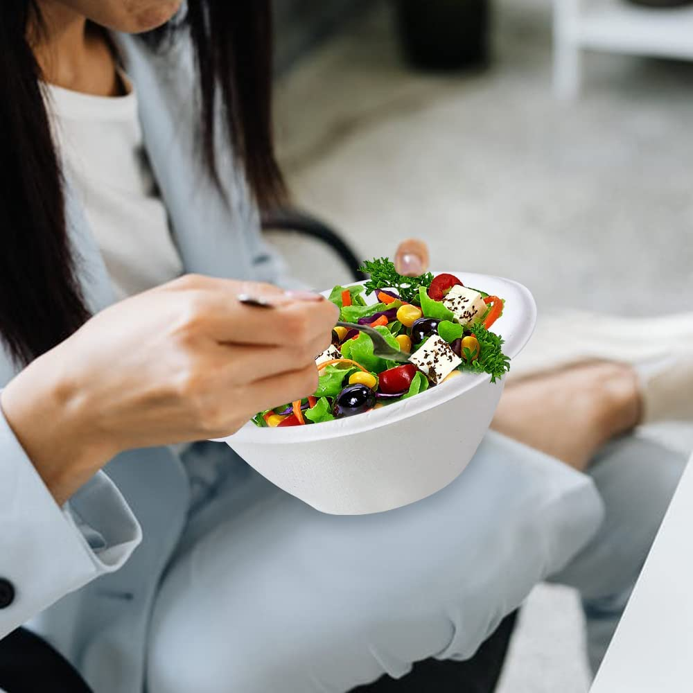 Oomcu 100 Pack 8Oz Heavy Duty Paper Bowls - Compostable Disposable Soup Bowls for Hot Food, Ice Cream, Salad, Snacks, Dessert, Picnics (White) - White image number 4