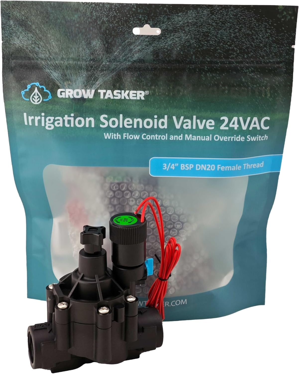 24VAC Solenoid Valve 4-Pack &ndash; 3/4" BSP (DN20) with Flow Control & Manual Override &ndash; Durable Nylon Body, 1-10 Bar Pressure &ndash; Ideal for Garden Sprinkler, Drip Irrigation (5M&sup3;/H Flow Rate) image number 1