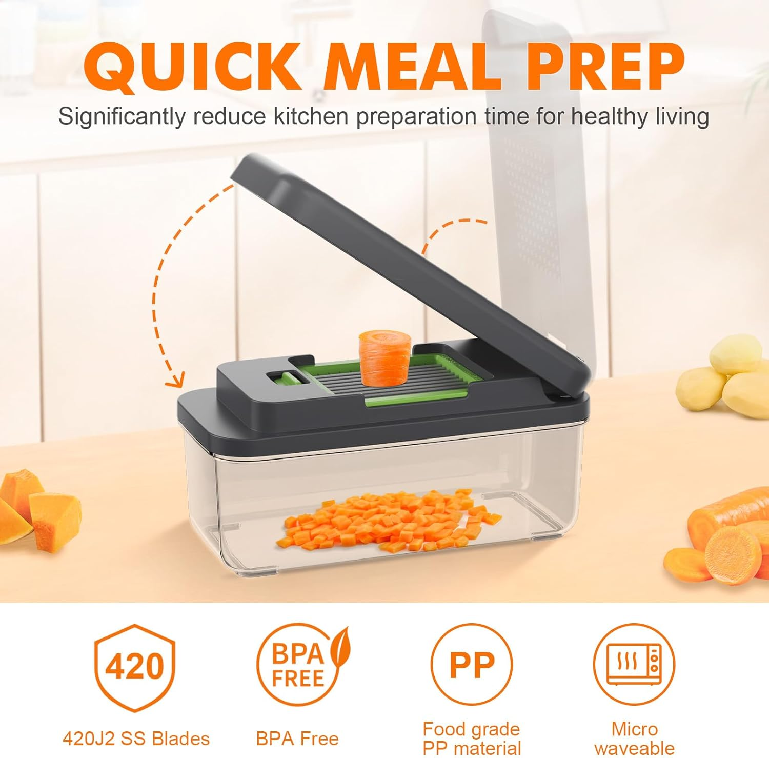 Ibergrif M524-7 Vegetable Chopper Multifunctional No BPA, Vegetable Cutter Dishwasher Safe, 7 in 1 Vegetable Chopper, Dice Cutter for Vegetables and Fruits