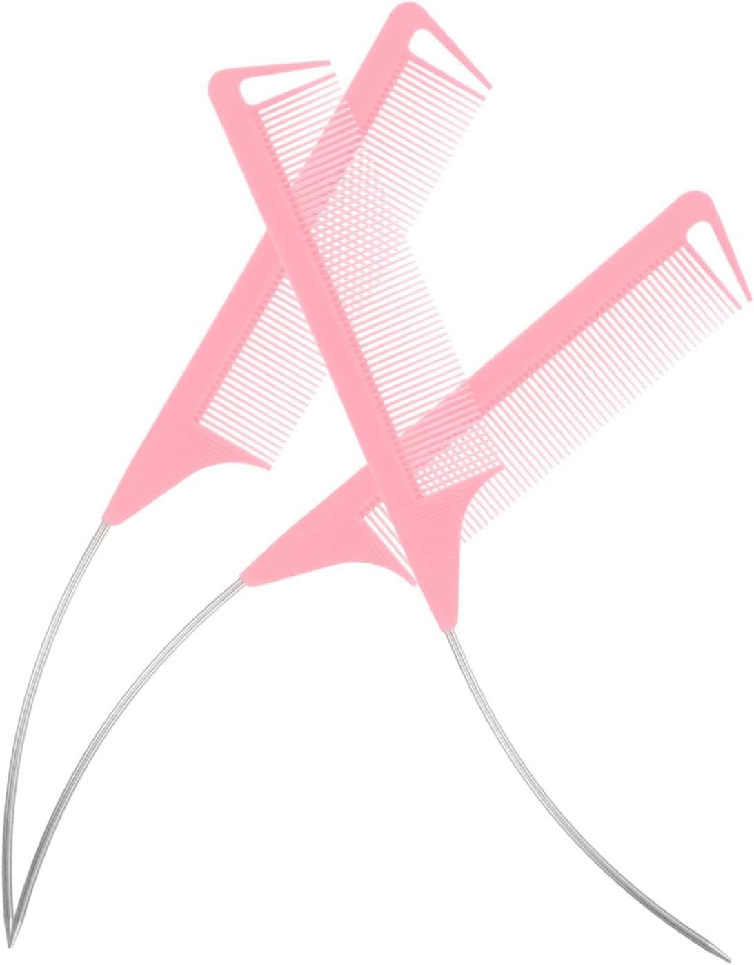 Gogogmee 3Pcs Metal Rat Tail Comb Set for Hair Styling Fine Tooth Pin Tail Combs with Bend Steel Needles for Women for Weaving Highlighting and Teasing image number 3