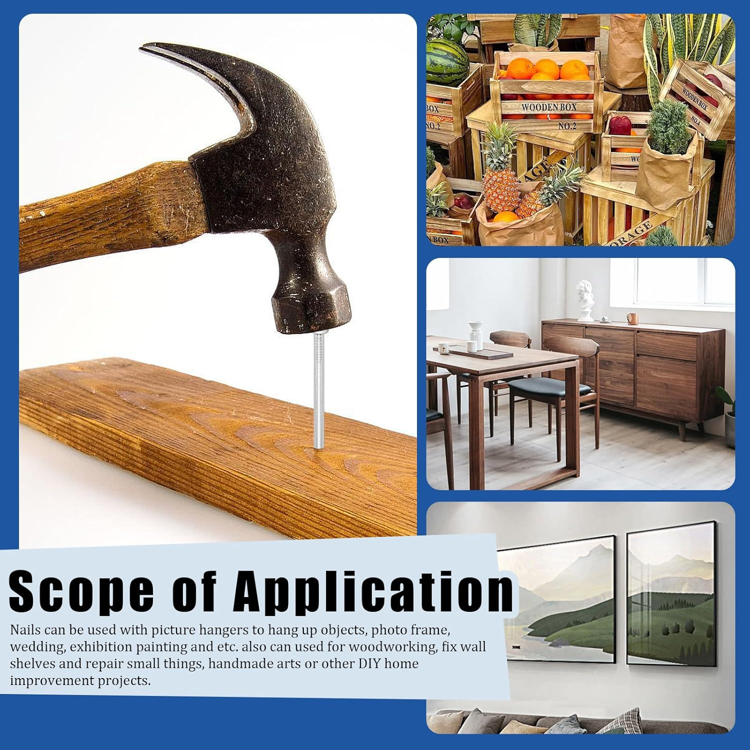 Glarks 300Pcs 20/30/40/50/60Mm Brick Steel Nails Kit, White Zinc Carbon Steel Hardware Nails, Finishing Nails, Brad and Picture Hanging Nails, Wood Nails, Cement Nails for Drywall and Pine - Black image number 7