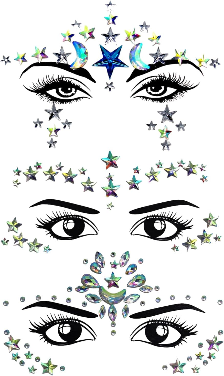 3 Rhinestone Stains, Face Decorations, Shiny Face Stains, Suitable for Parties, Costume Dances and Stage Performances image number 1